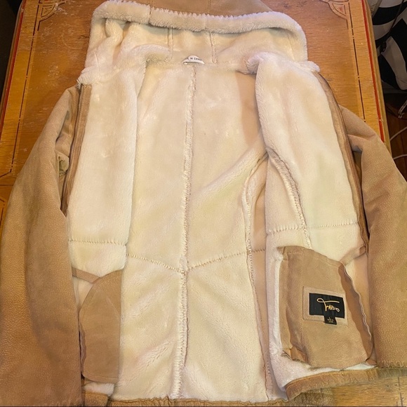 Vintage 90’s Fabio Heavy Authentic Hooded Suede Ladies Coat w/ Sherpa Lining - L - Picture 6 of 12